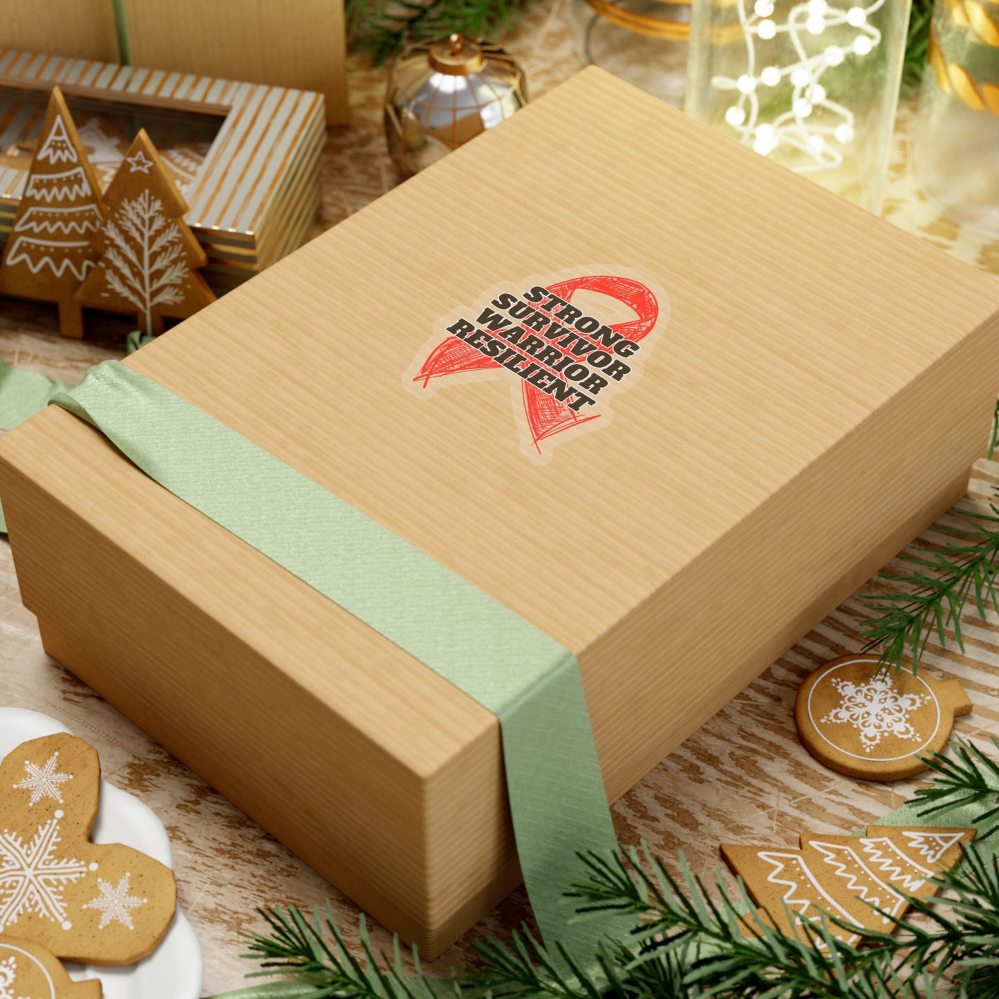 Strong Survivor Warrior Resilient Red Ribbon Kiss-Cut Stickers