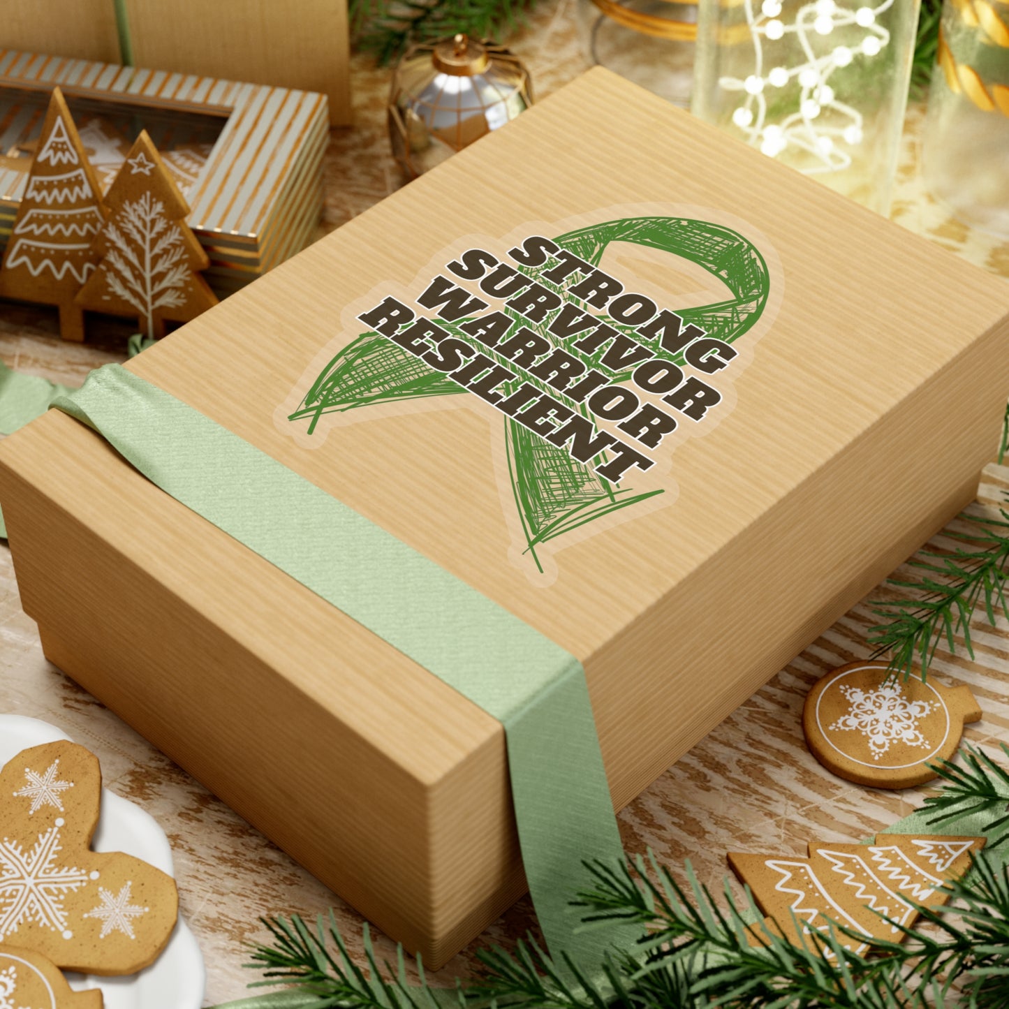 Strong Survivor Warrior Resilient Green Ribbon Kiss-Cut Stickers