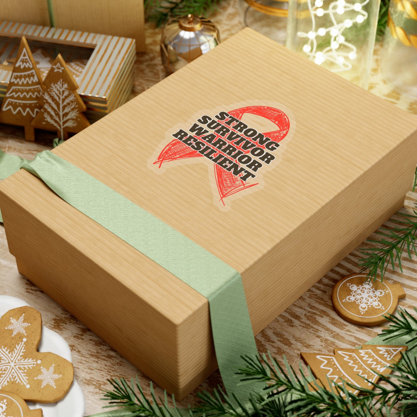 Strong Survivor Warrior Resilient Red Ribbon Kiss-Cut Stickers