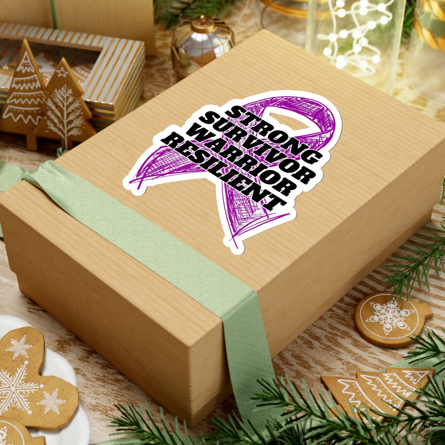 Strong Survivor Warrior Resilient Purple Ribbon Kiss-Cut Stickers