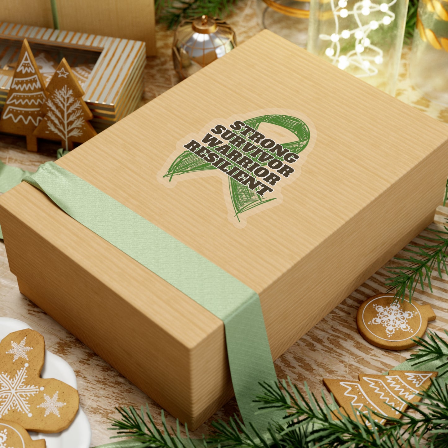 Strong Survivor Warrior Resilient Green Ribbon Kiss-Cut Stickers