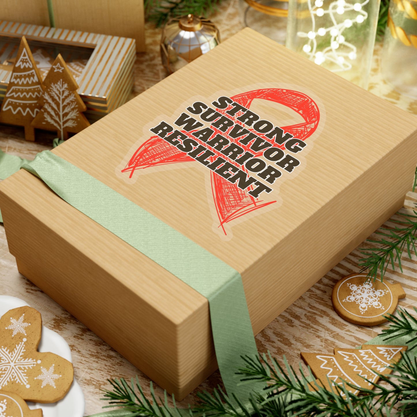 Strong Survivor Warrior Resilient Red Ribbon Kiss-Cut Stickers