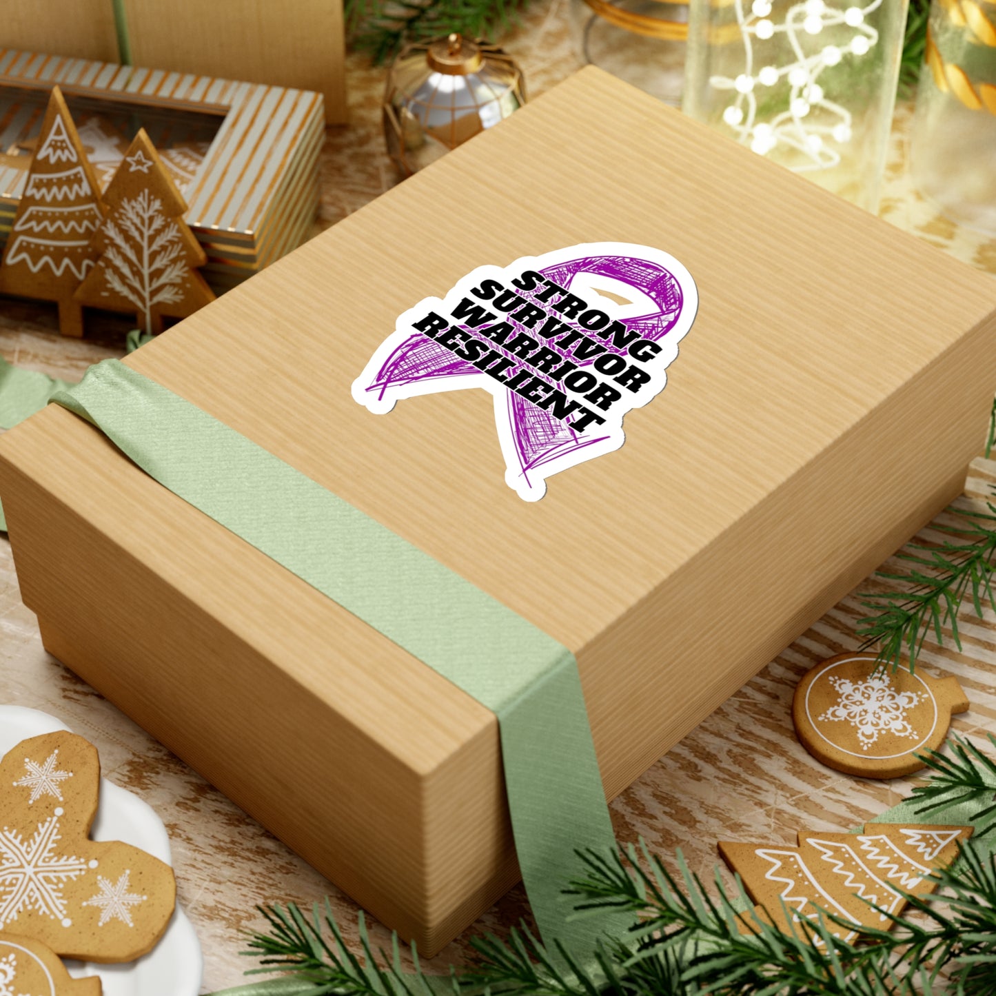 Strong Survivor Warrior Resilient Purple Ribbon Kiss-Cut Stickers