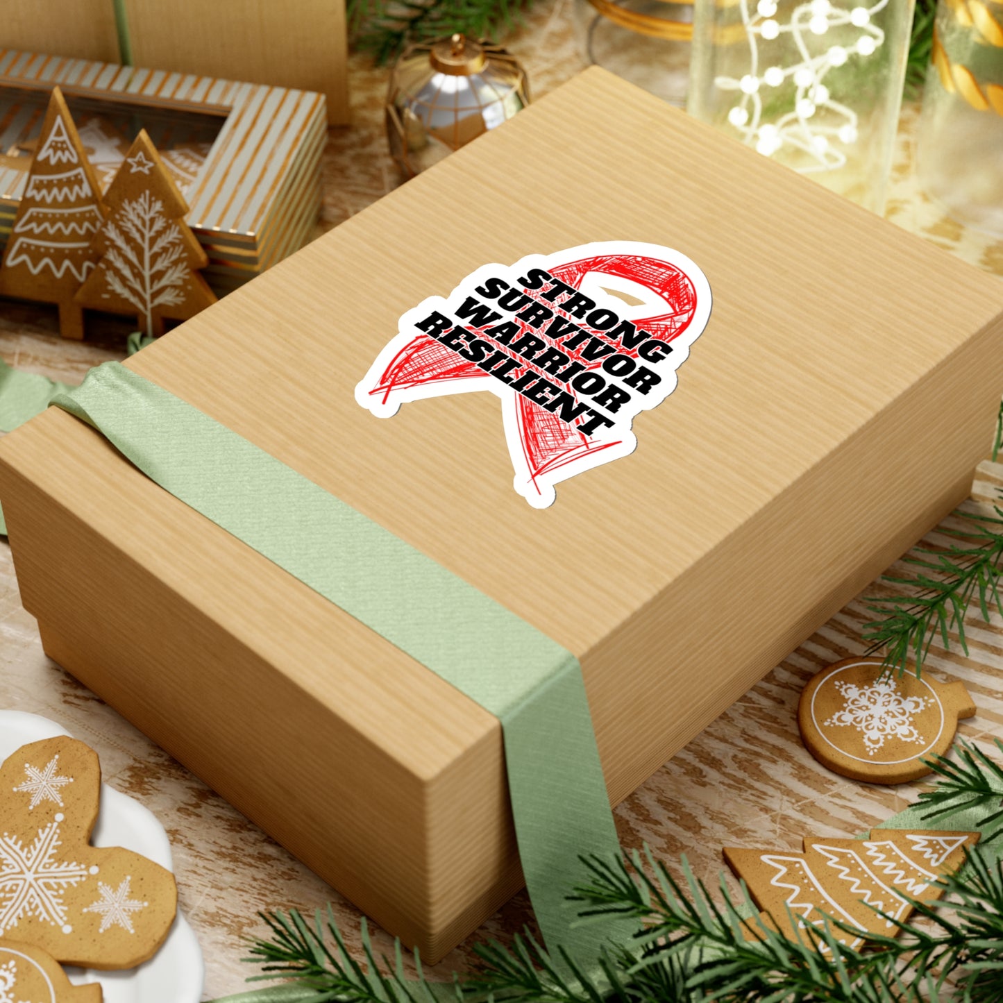 Strong Survivor Warrior Resilient Red Ribbon Kiss-Cut Stickers