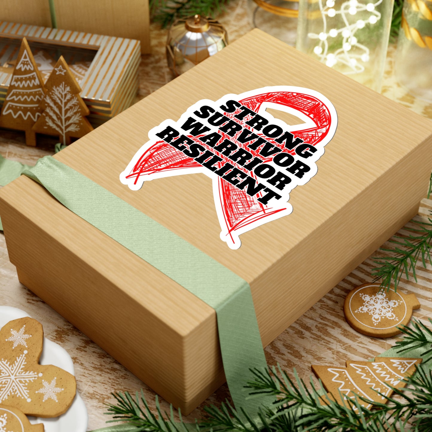 Strong Survivor Warrior Resilient Red Ribbon Kiss-Cut Stickers