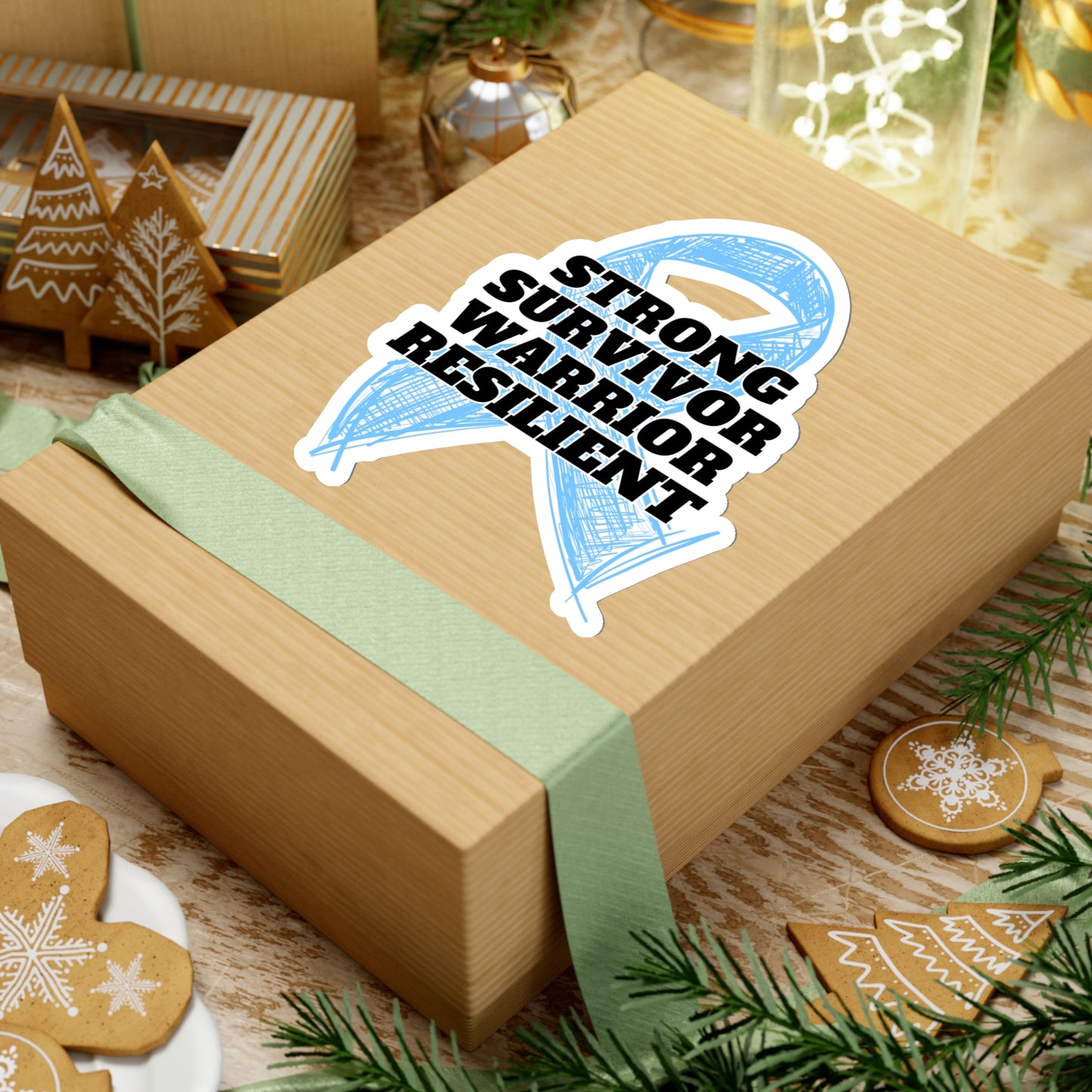 Strong Survivor Warrior Resilient Light Blue Ribbon Kiss-Cut Stickers