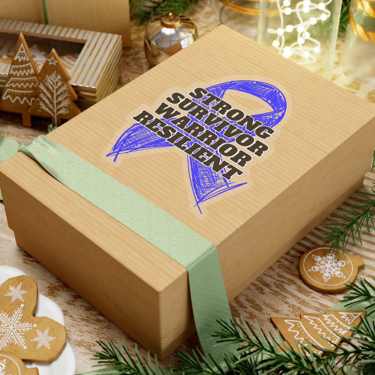 Strong Survivor Warrior Resilient Blue Ribbon Kiss-Cut Stickers