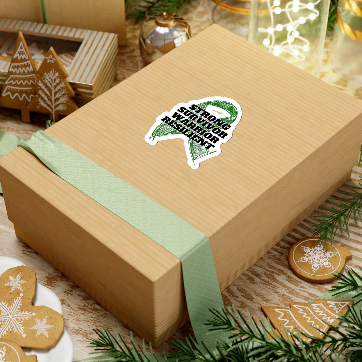 Strong Survivor Warrior Resilient Green Ribbon Kiss-Cut Stickers