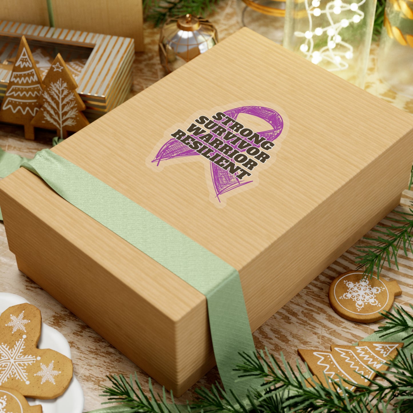 Strong Survivor Warrior Resilient Purple Ribbon Kiss-Cut Stickers
