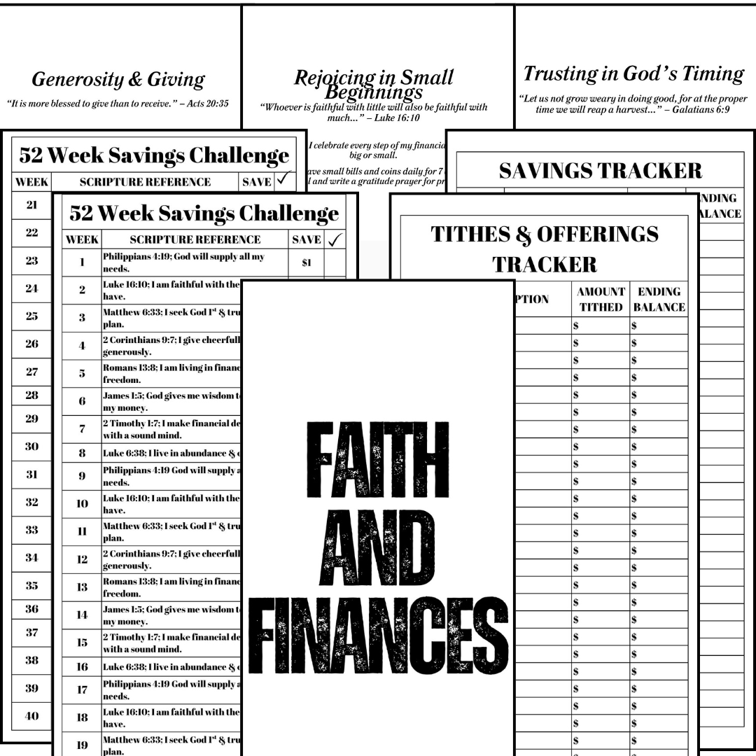 Faith and Finances: 52-Week Scripture-Based Savings Challenge | Printable Tithe & Savings Tracker for Ring/Discbound Systems