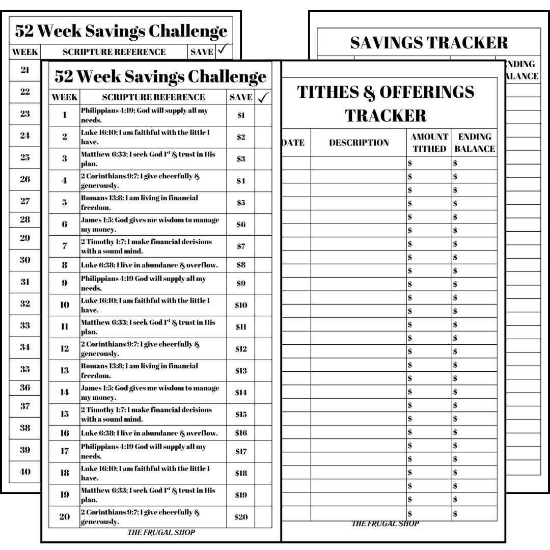 Faith and Finances: 52-Week Scripture-Based Savings Challenge | Printable Tithe & Savings Tracker for Ring/Discbound Systems