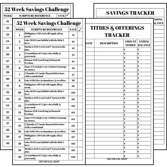 Faith and Finances: 52-Week Scripture-Based Savings Challenge | Printable Tithe & Savings Tracker for Ring/Discbound Systems