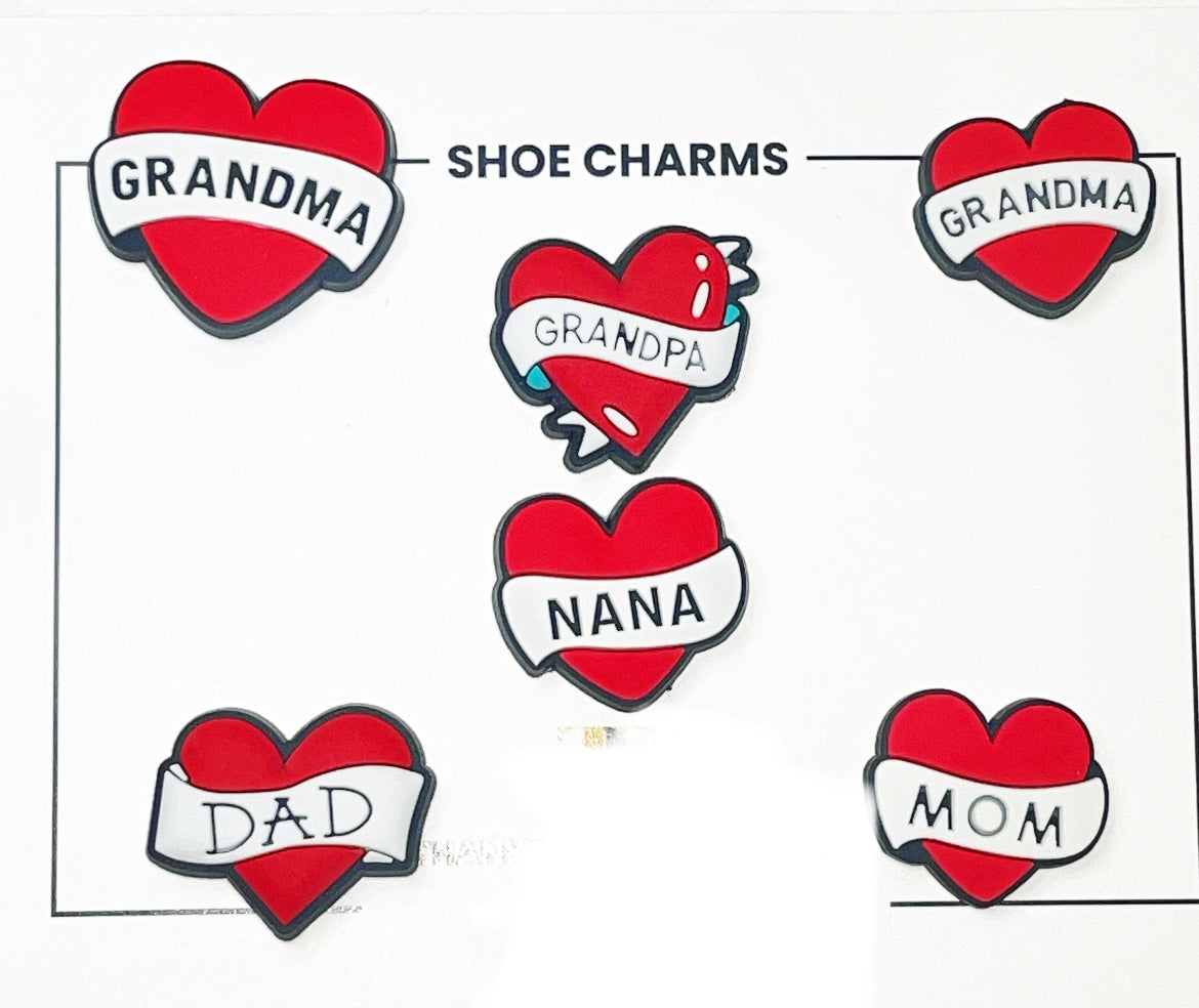 Dad, Mom, Nana, Grandpa, Grandma Family Love Heart Shoe Charm