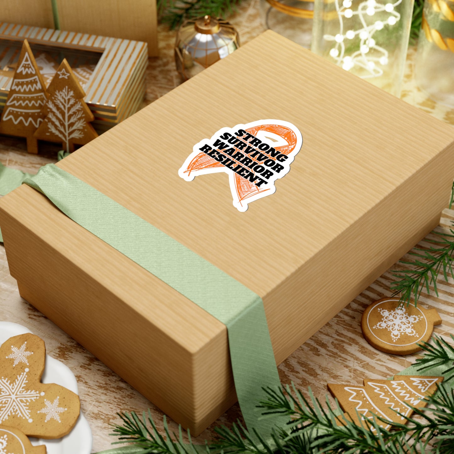 Strong Survivor Warrior Resilient Orange Ribbon Kiss-Cut Stickers
