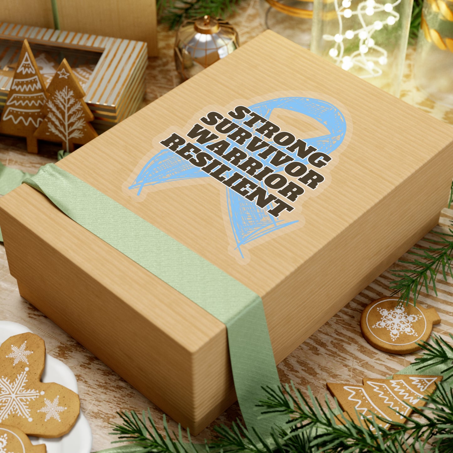 Strong Survivor Warrior Resilient Light Blue Ribbon Kiss-Cut Stickers