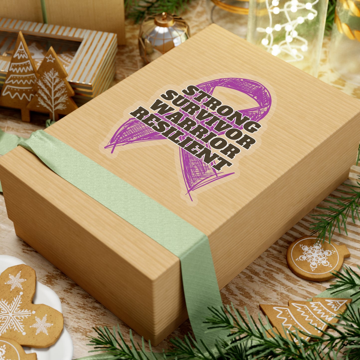 Strong Survivor Warrior Resilient Purple Ribbon Kiss-Cut Stickers