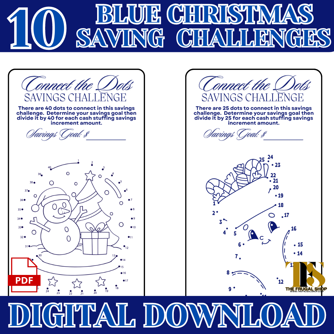 10 Christmas Blue Savings Challenges Printable Bundle for Cash Envelopes