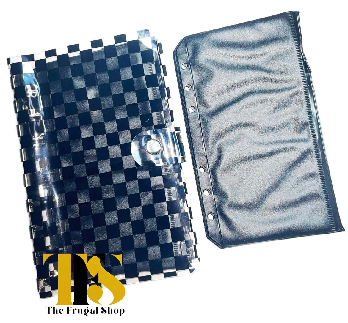 A6 Black Checkered Transparent Planner with Black Zippered Pouches