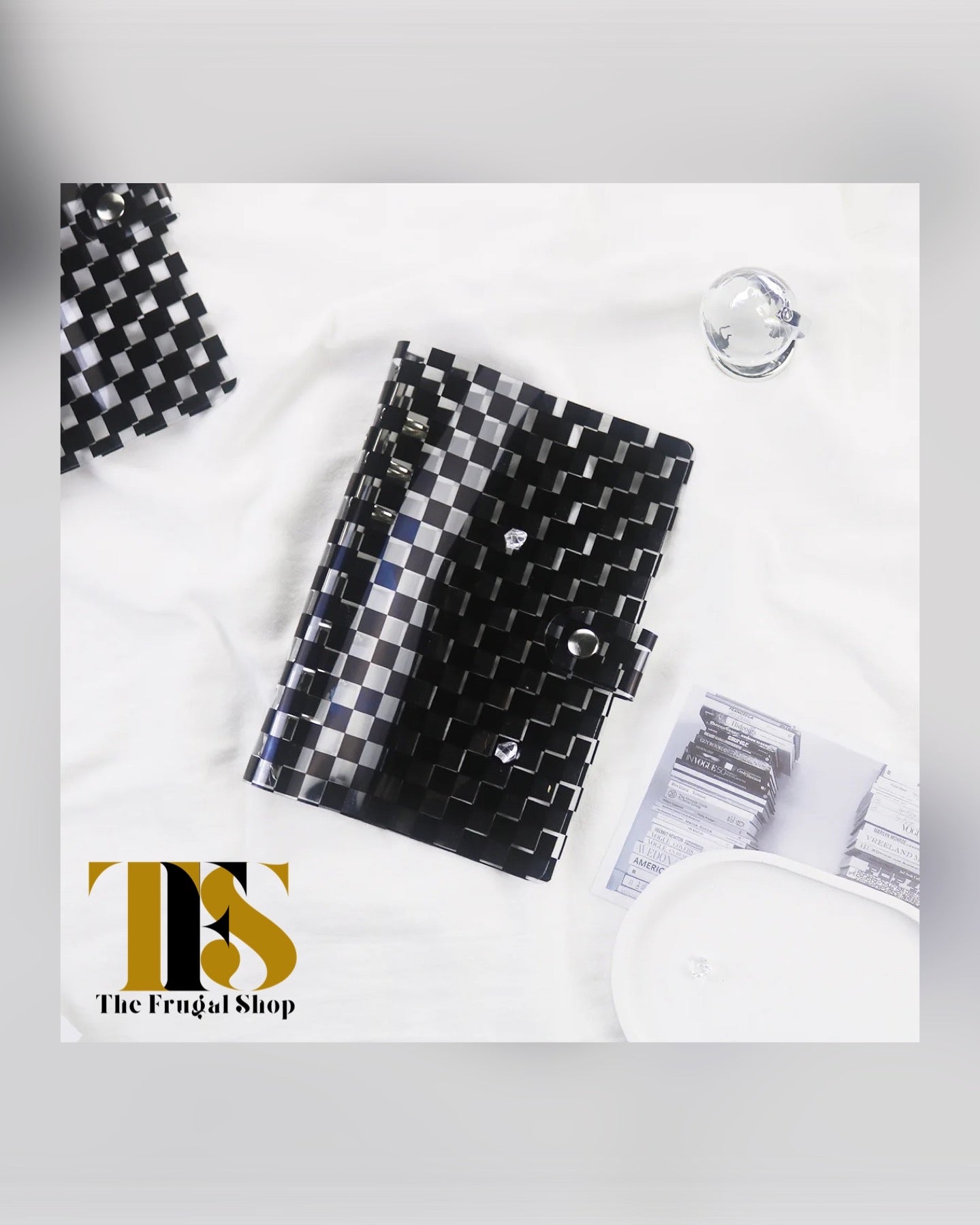 A6 Black Checkered Transparent Planner with Black Zippered Pouches