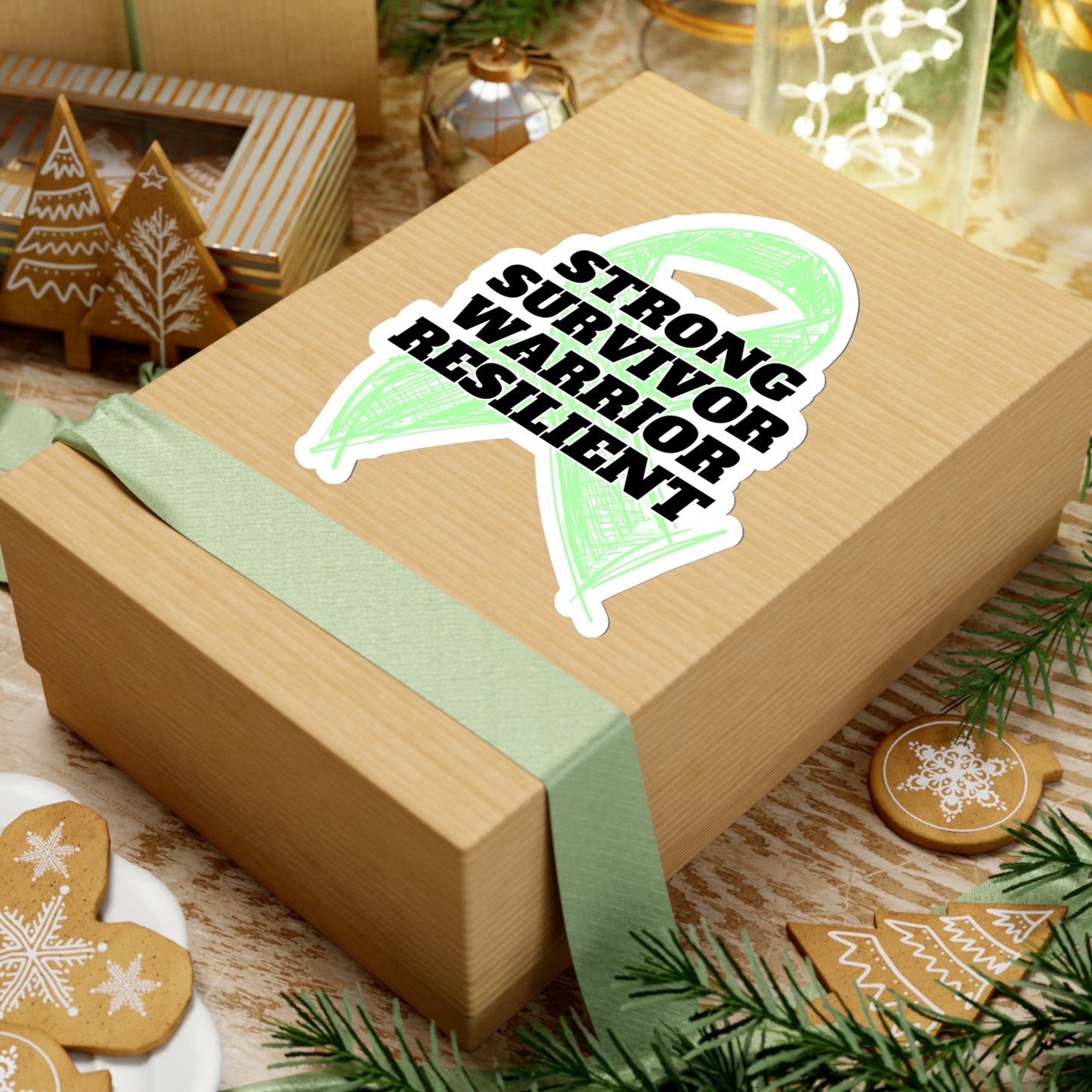 Strong Survivor Warrior Resilient Lime Green Ribbon Kiss-Cut Stickers