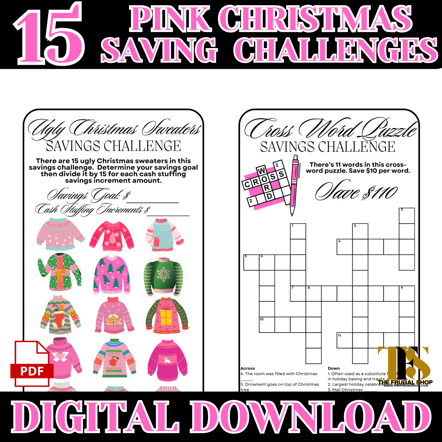 15 Pink Christmas Savings Challenge Printables for Cash Envelopes