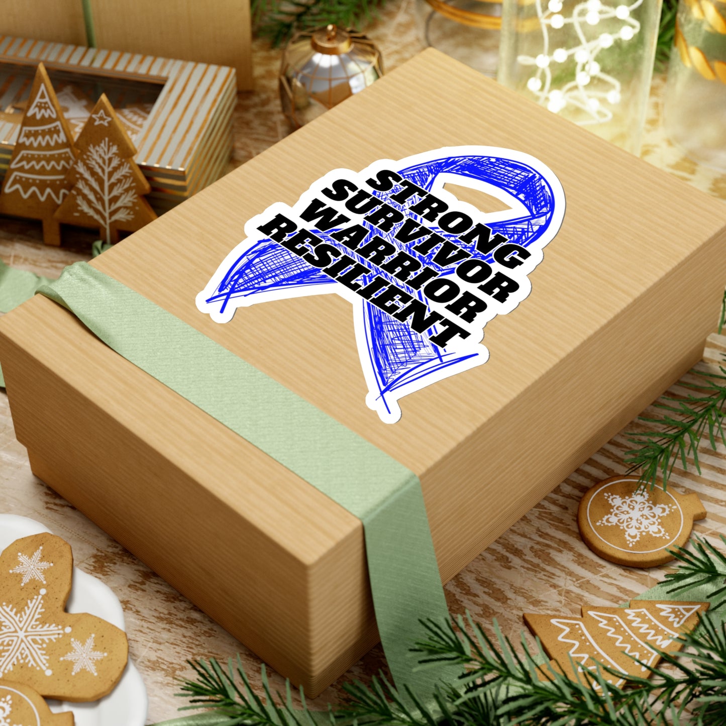 Strong Survivor Warrior Resilient Blue Ribbon Kiss-Cut Stickers