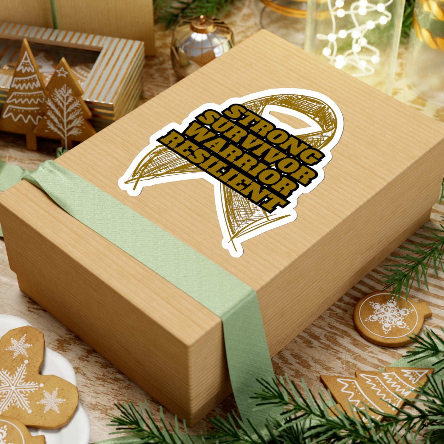 Strong Survivor Warrior Resilient Gold Ribbon Kiss-Cut Stickers