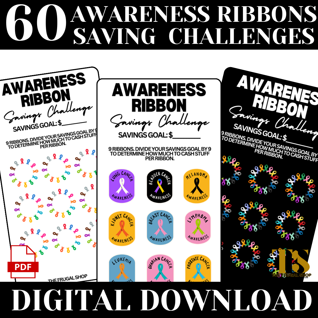 60 Awareness Ribbon Savings Challenges Printable | Achieve Financial Goals