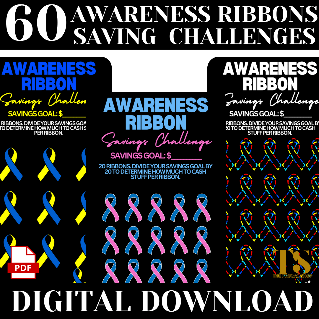 60 Awareness Ribbon Savings Challenges Printable | Achieve Financial Goals