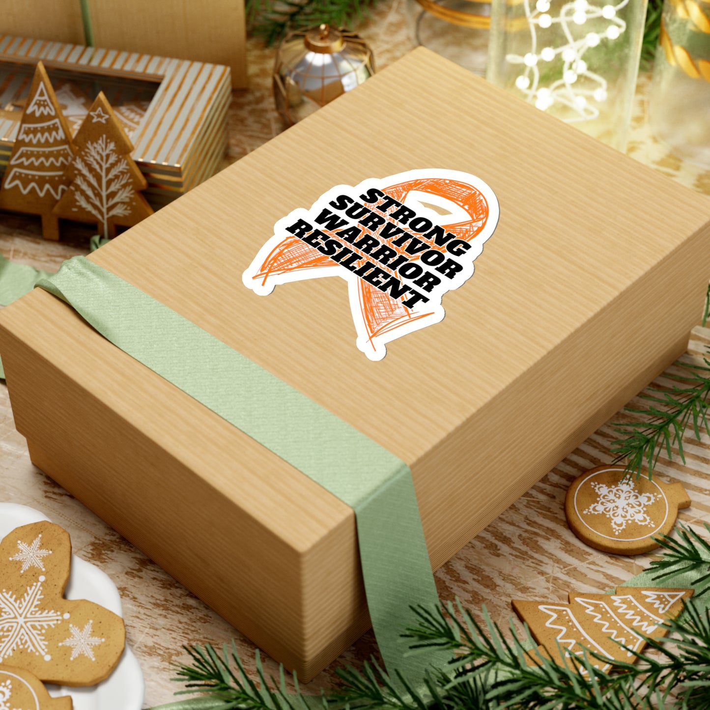 Strong Survivor Warrior Resilient Orange Ribbon Kiss-Cut Stickers