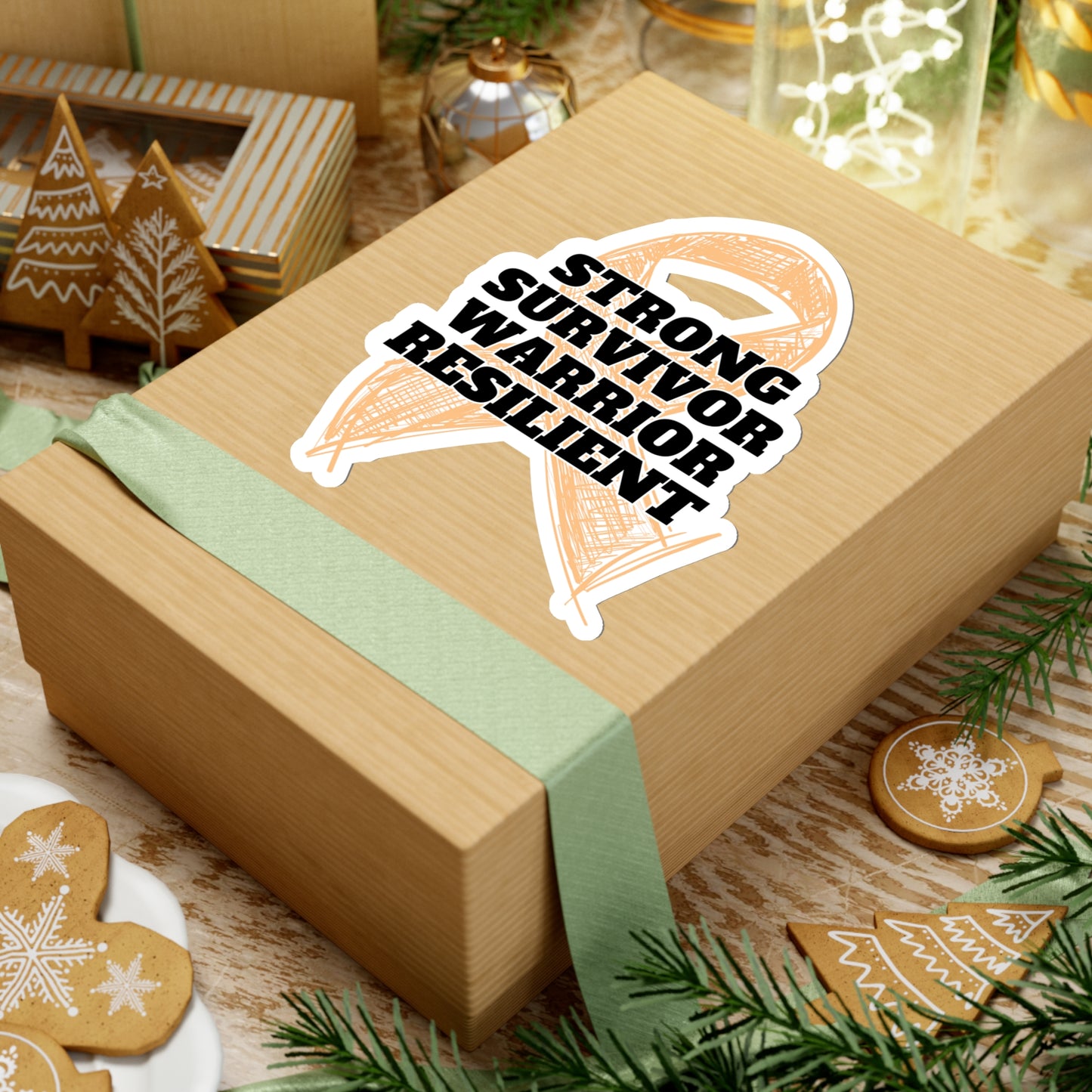 Strong Survivor Warrior Resilient Peach Ribbon Kiss-Cut Stickers