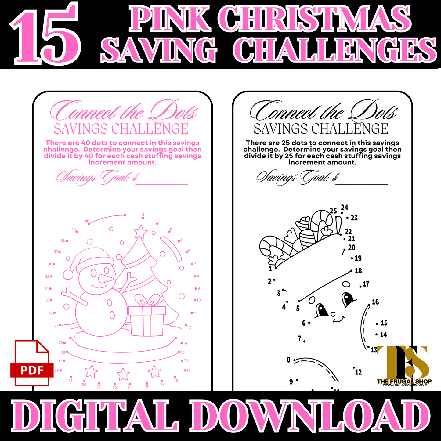 15 Pink Christmas Savings Challenge Printables for Cash Envelopes