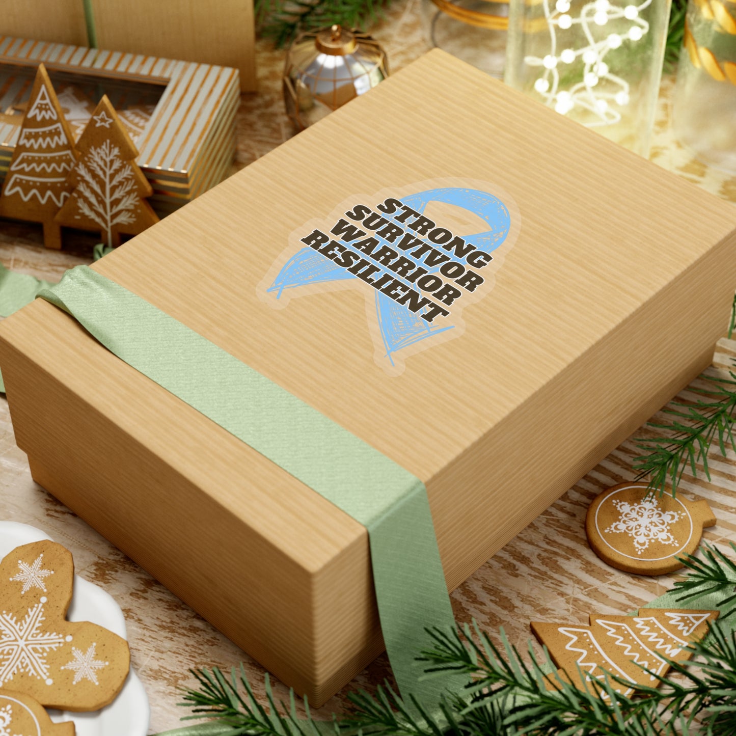 Strong Survivor Warrior Resilient Light Blue Ribbon Kiss-Cut Stickers
