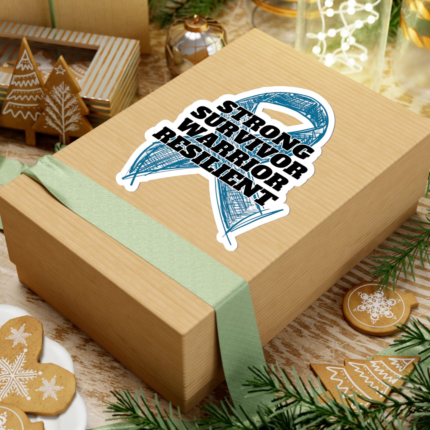 Strong Survivor Warrior Resilient Teal Ribbon Kiss-Cut Stickers
