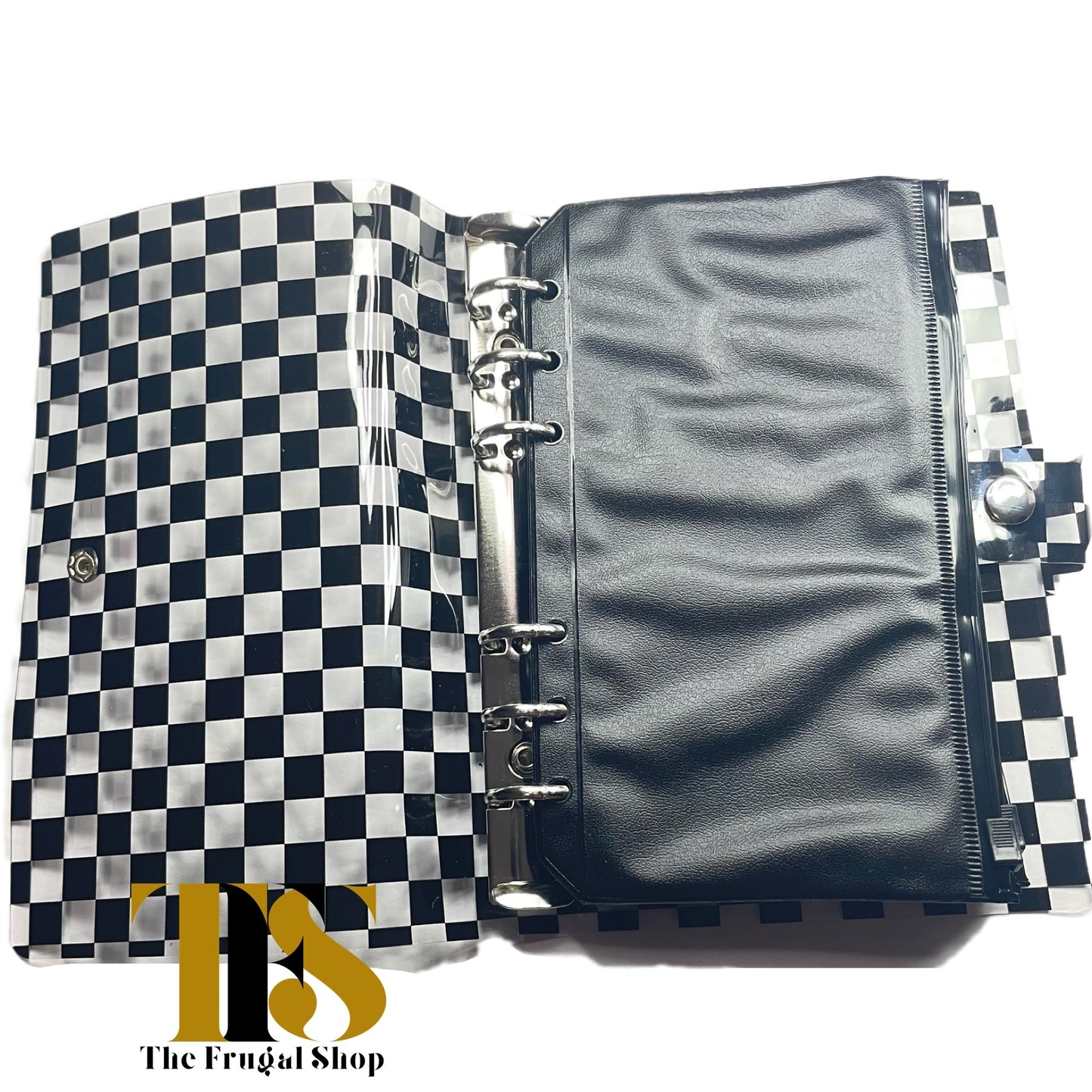 A6 Black Checkered Transparent Planner with Black Zippered Pouches