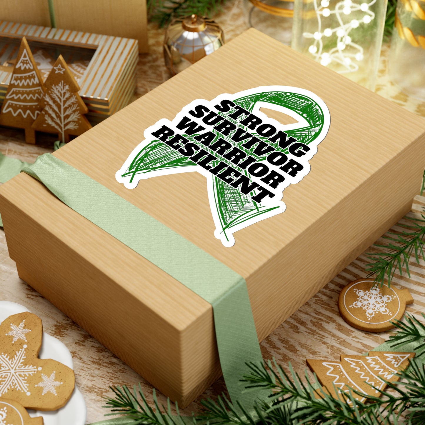 Strong Survivor Warrior Resilient Green Ribbon Kiss-Cut Stickers