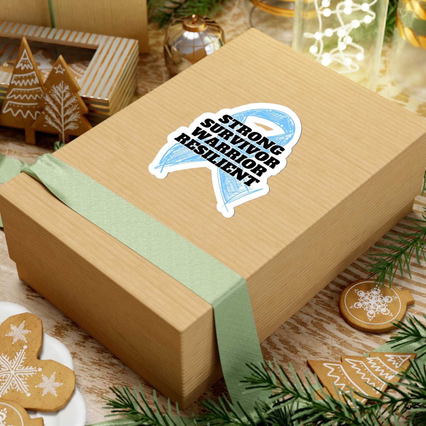 Strong Survivor Warrior Resilient Light Blue Ribbon Kiss-Cut Stickers