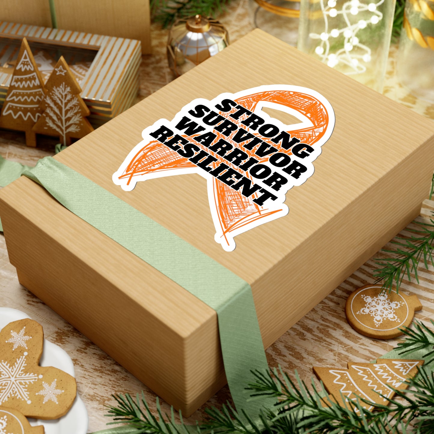 Strong Survivor Warrior Resilient Orange Ribbon Kiss-Cut Stickers