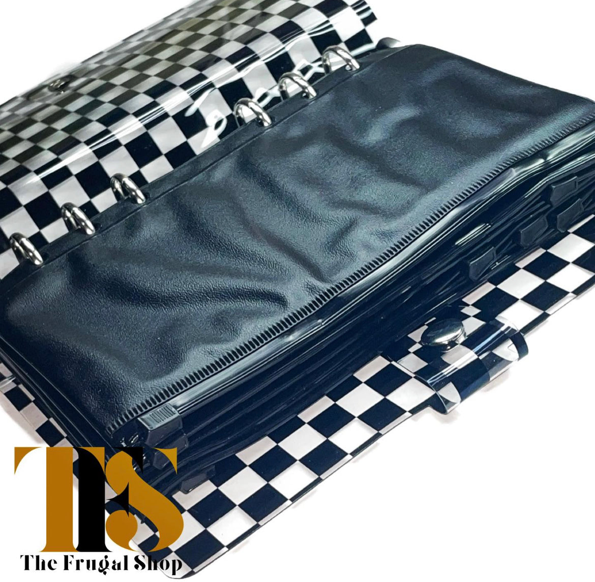 A6 Black Checkered Transparent Planner with Black Zippered Pouches