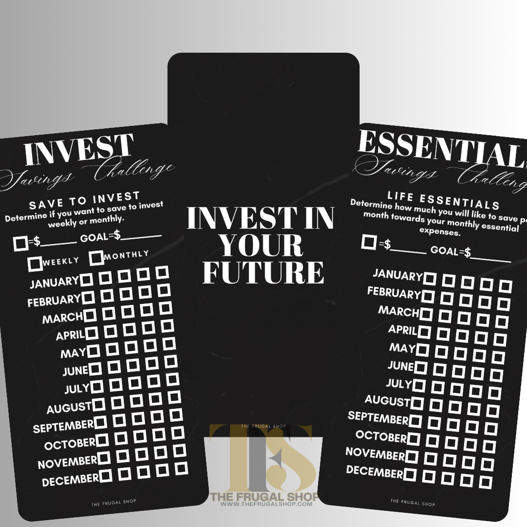 Invest In Your Future Minimalist Printable Savings Challenge Bundle | Marble Black & Off-White Design | Personal Size Cash Envelope Trackers
