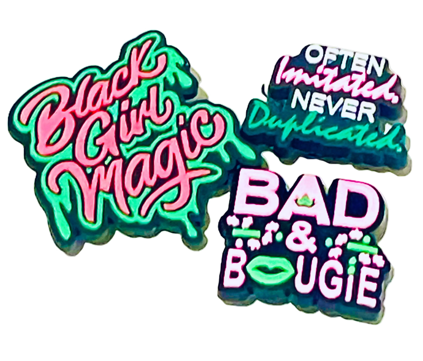 AKA pink green shoe charms
