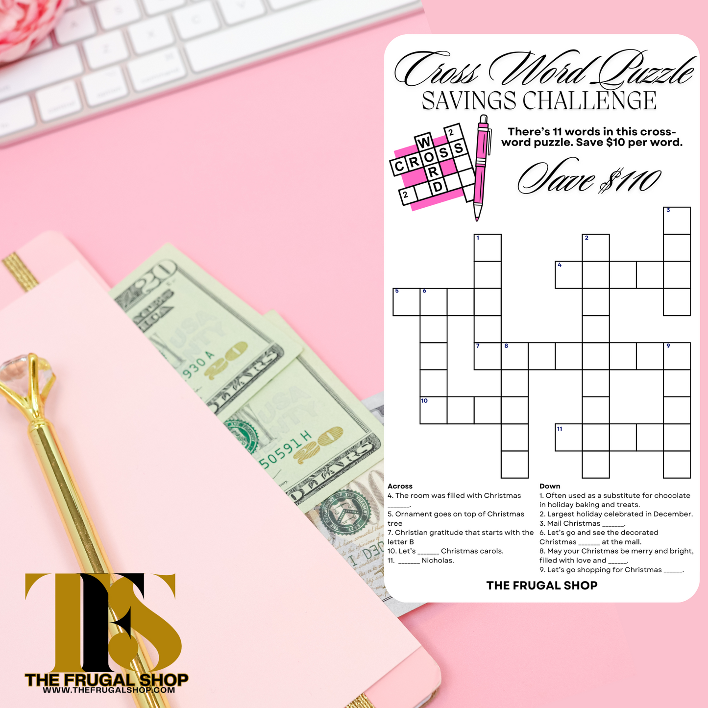 15 Pink Christmas Savings Challenge Printables for Cash Envelopes