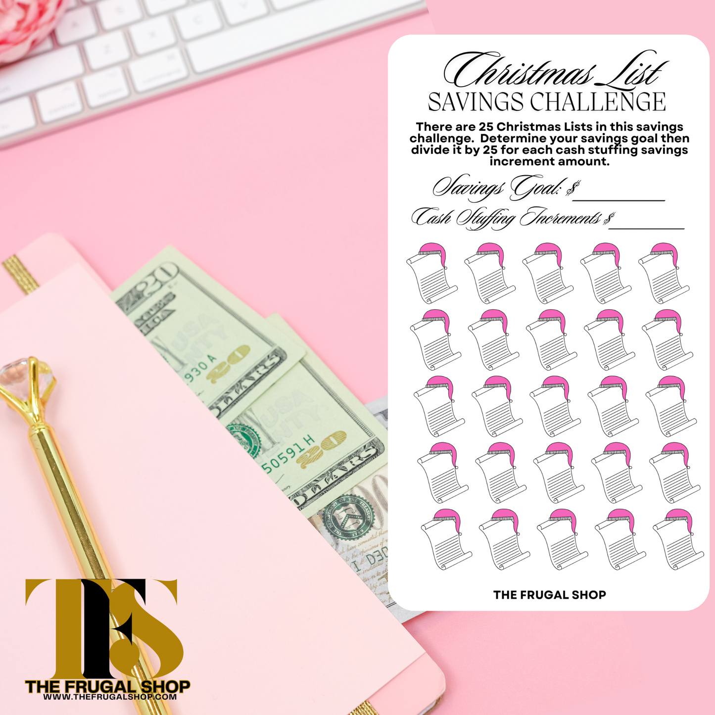 15 Pink Christmas Savings Challenge Printables for Cash Envelopes