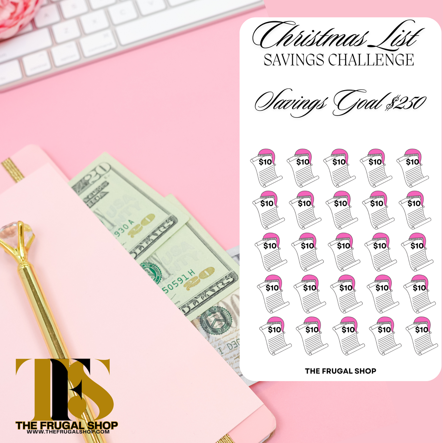15 Pink Christmas Savings Challenge Printables for Cash Envelopes