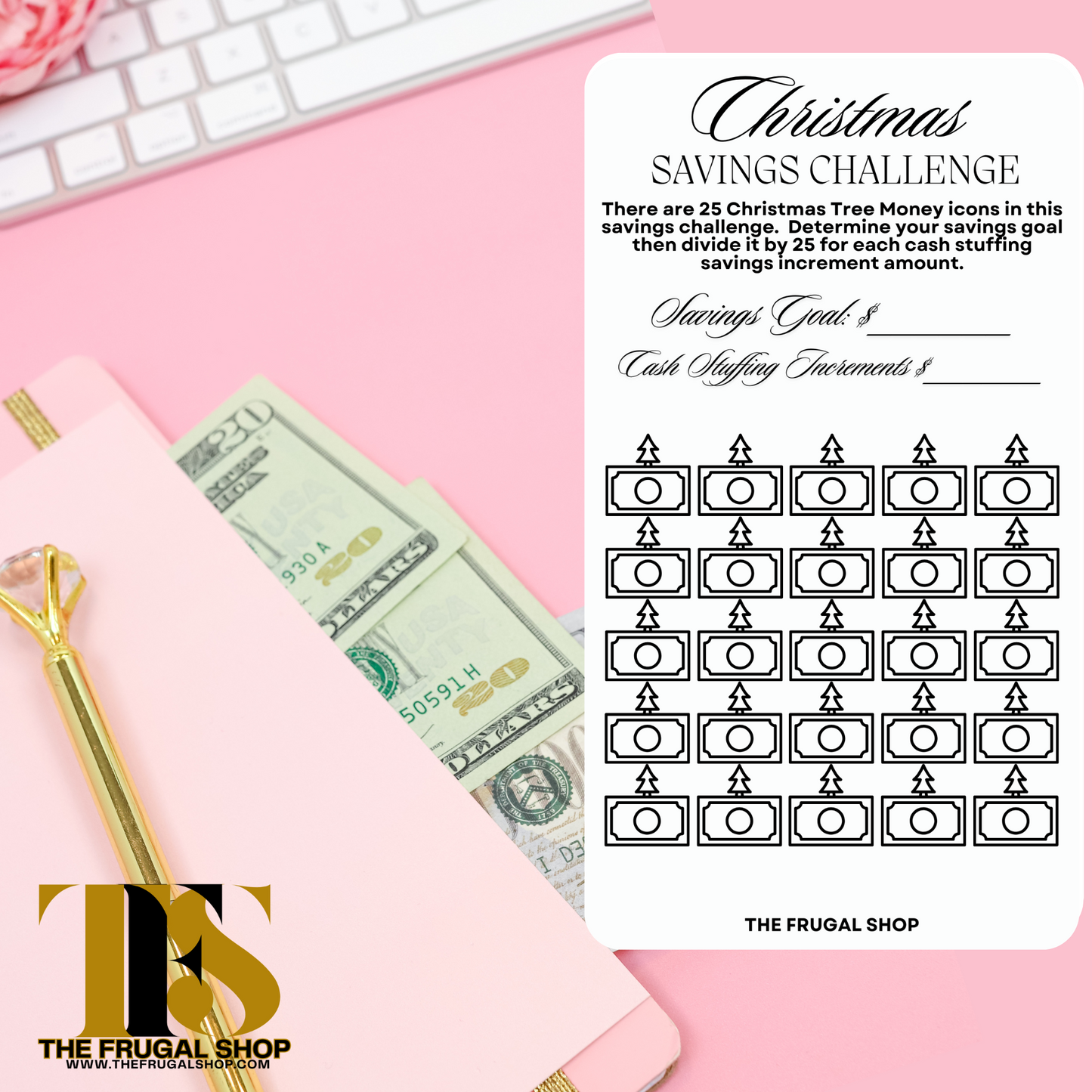 15 Pink Christmas Savings Challenge Printables for Cash Envelopes