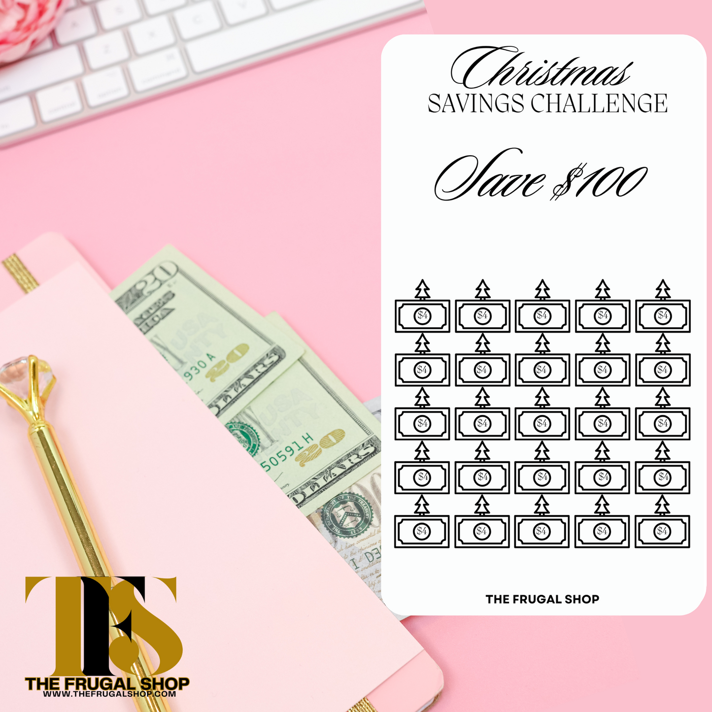 15 Pink Christmas Savings Challenge Printables for Cash Envelopes