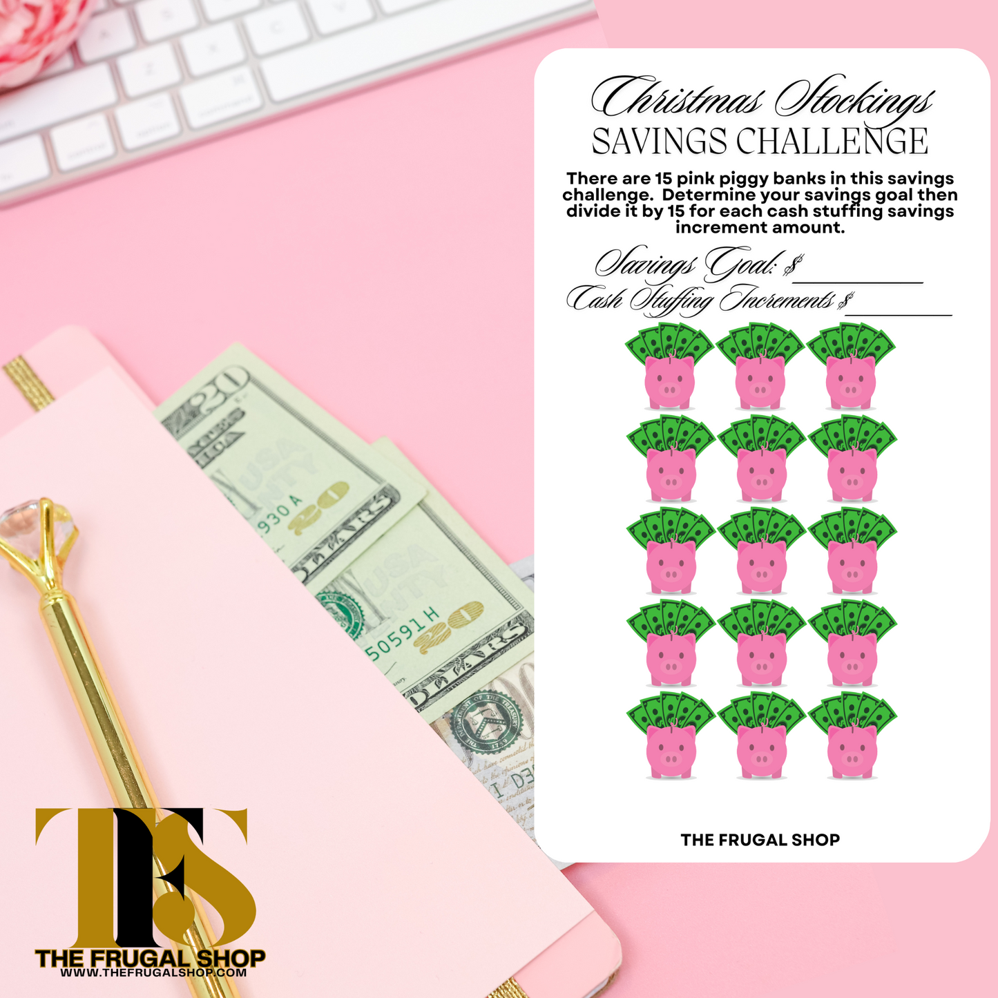 15 Pink Christmas Savings Challenge Printables for Cash Envelopes