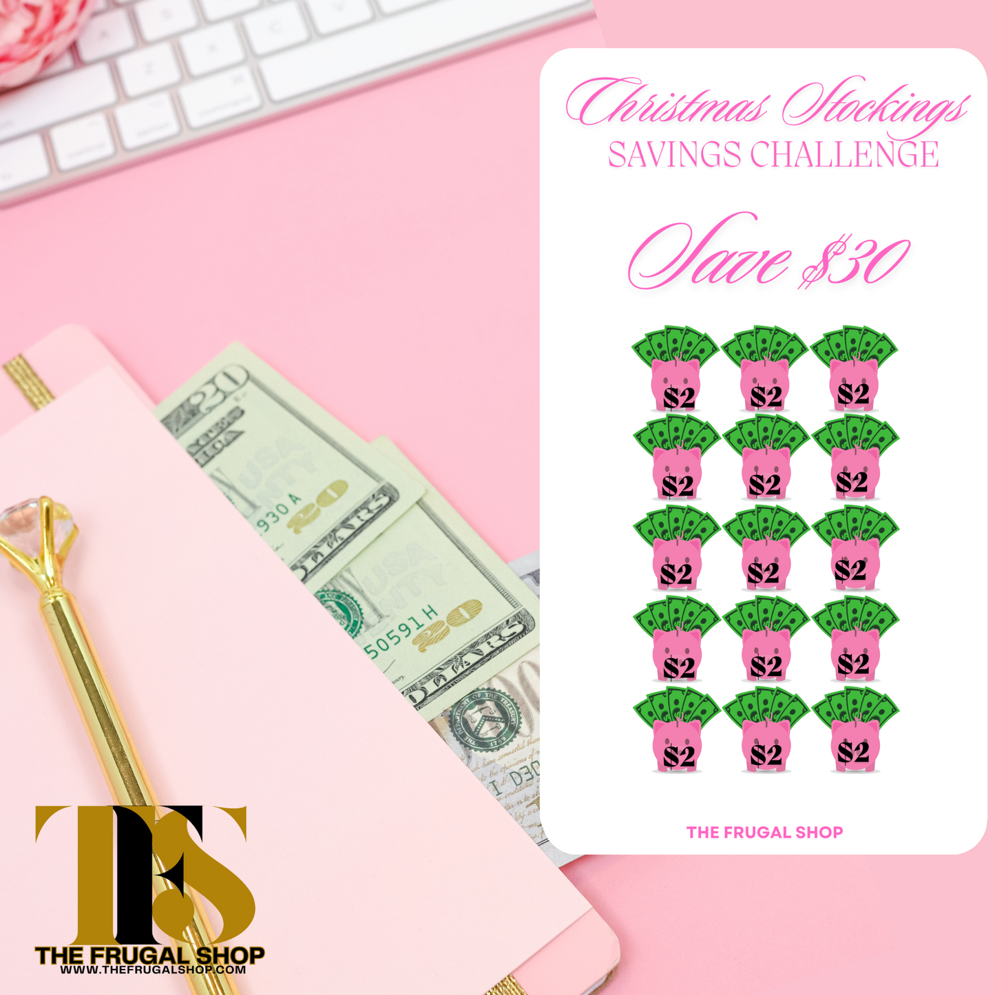 15 Pink Christmas Savings Challenge Printables for Cash Envelopes