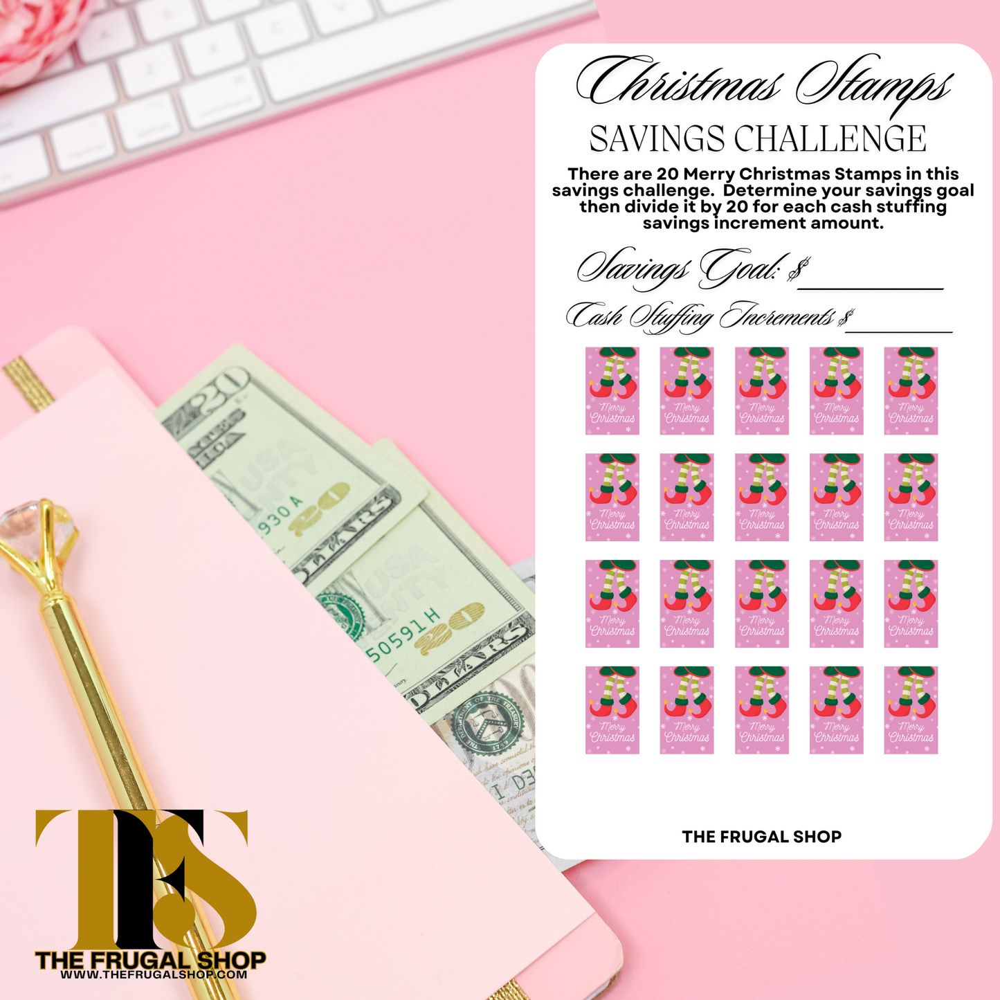 15 Pink Christmas Savings Challenge Printables for Cash Envelopes