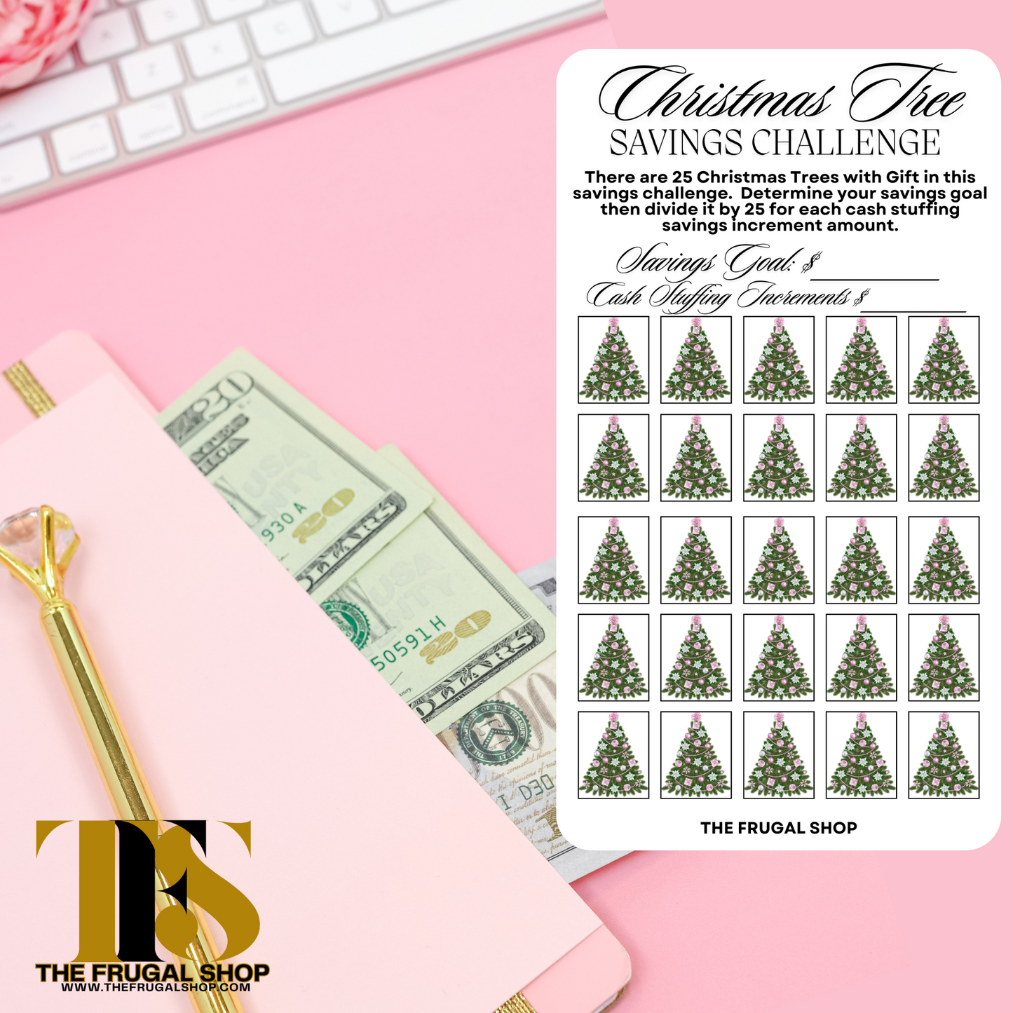 15 Pink Christmas Savings Challenge Printables for Cash Envelopes